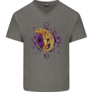A Geometric Chameleon Mens V-Neck Cotton T-Shirt Charcoal