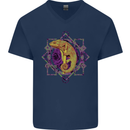 A Geometric Chameleon Mens V-Neck Cotton T-Shirt Navy Blue