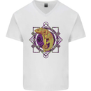 A Geometric Chameleon Mens V-Neck Cotton T-Shirt White