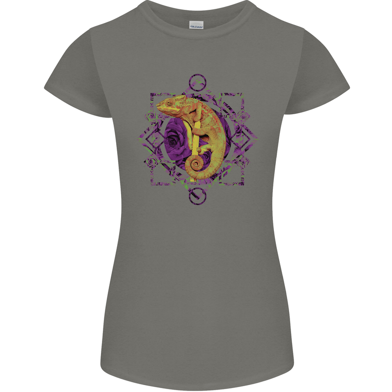 A Geometric Chameleon Womens Petite Cut T-Shirt Charcoal