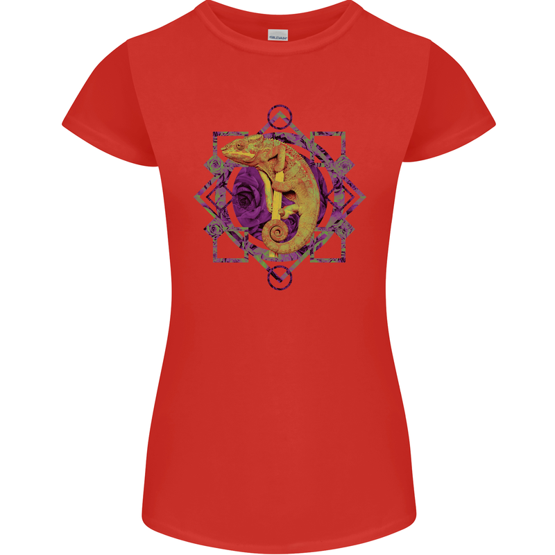 A Geometric Chameleon Womens Petite Cut T-Shirt Red