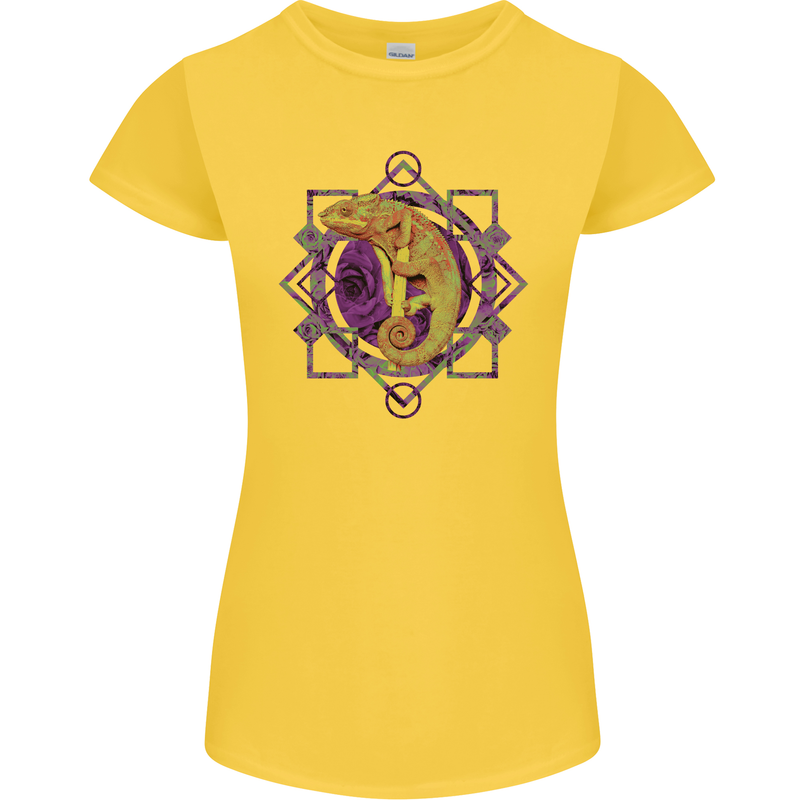 A Geometric Chameleon Womens Petite Cut T-Shirt Yellow