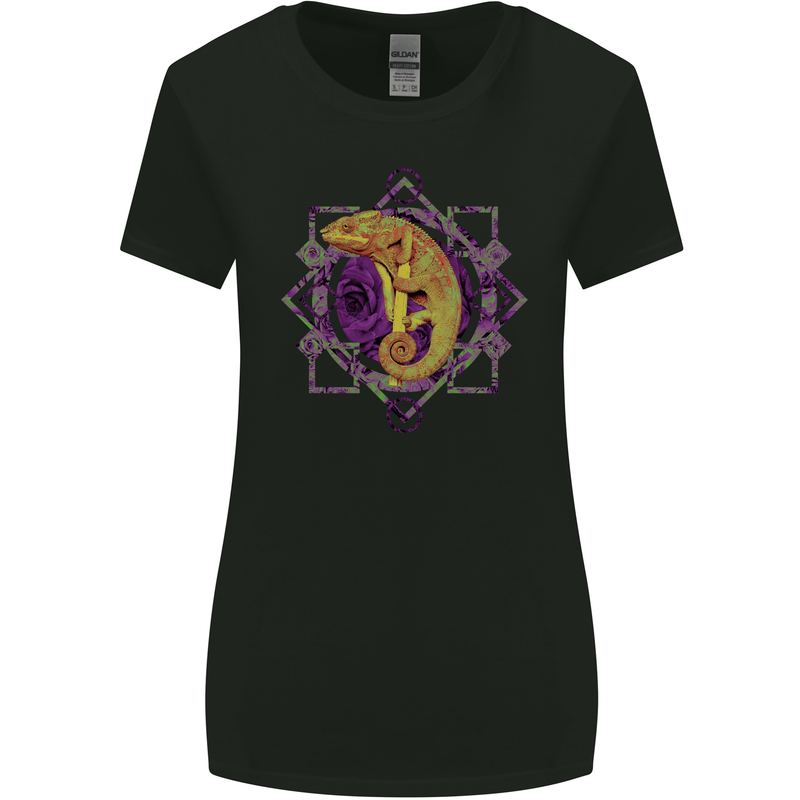 A Geometric Chameleon Womens Wider Cut T-Shirt Black