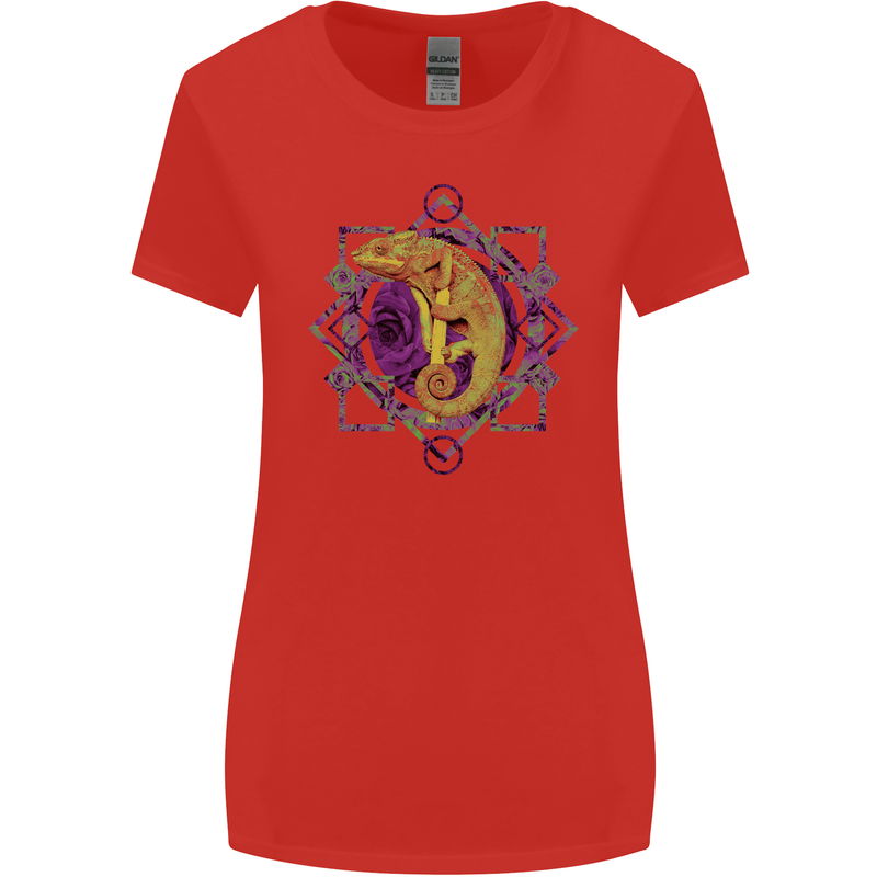 A Geometric Chameleon Womens Wider Cut T-Shirt Red