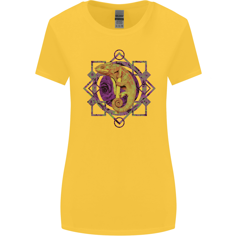 A Geometric Chameleon Womens Wider Cut T-Shirt Yellow