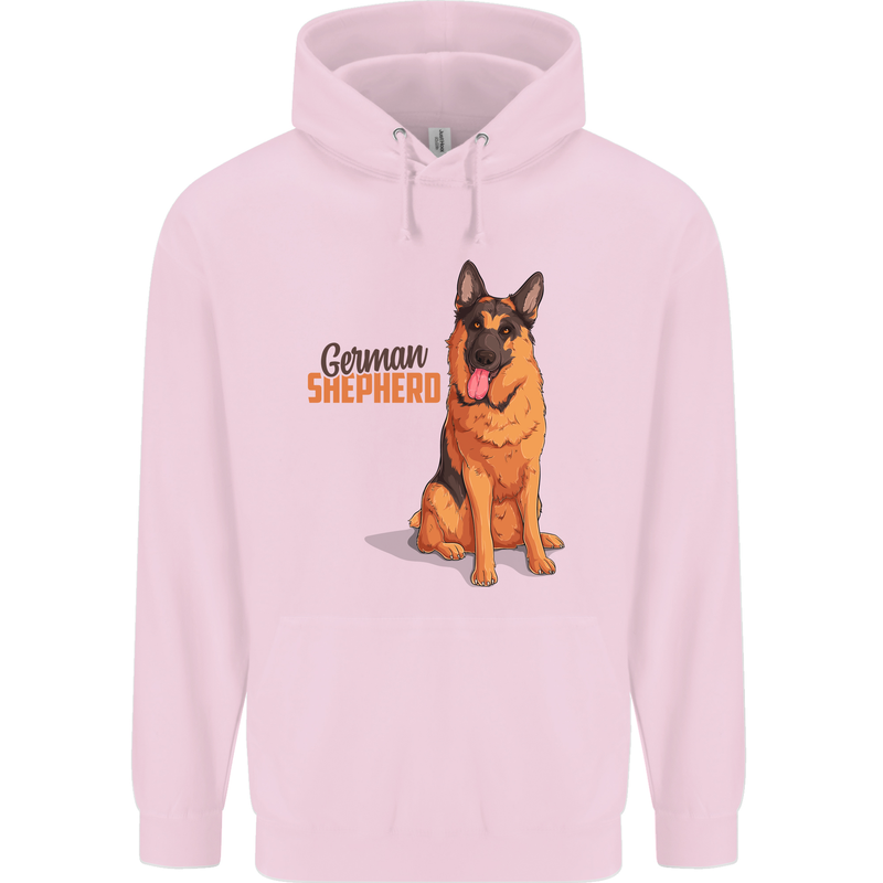 A German Shepherd Dog Illustration Mens 80% Cotton Hoodie Light Pink