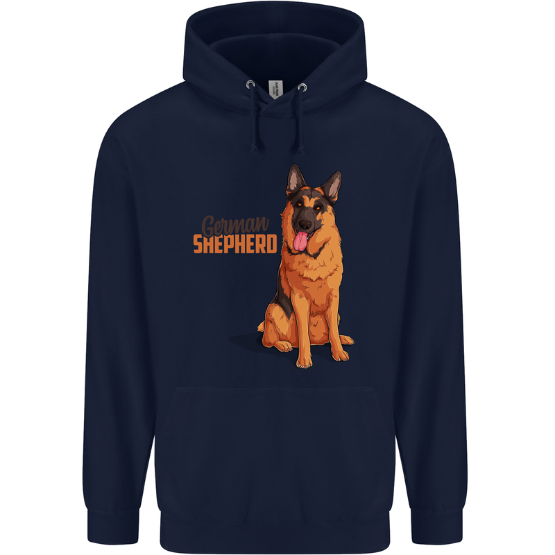 A German Shepherd Dog Illustration Mens 80% Cotton Hoodie Navy Blue