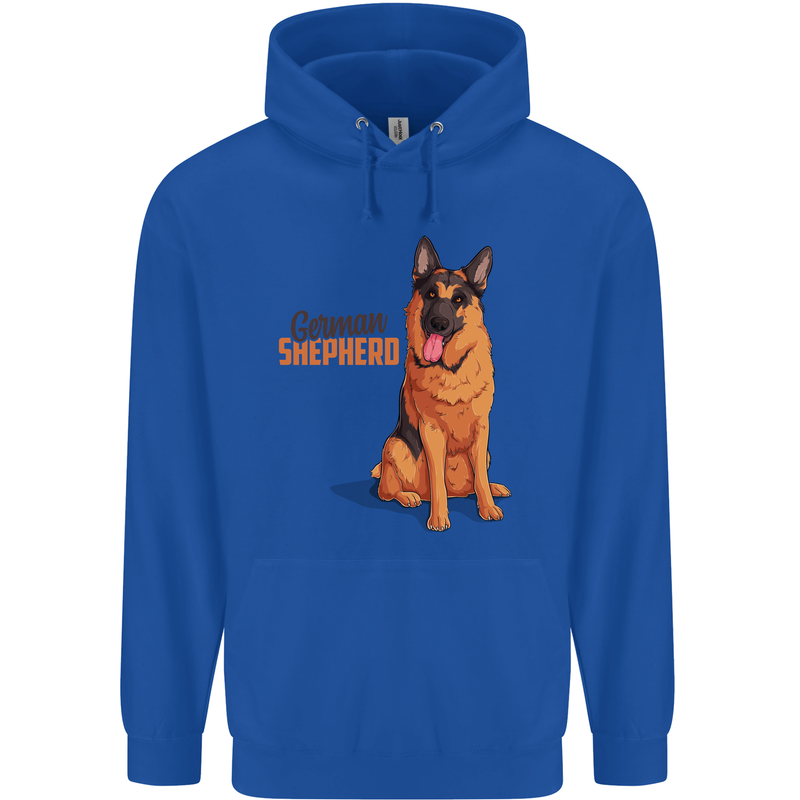 A German Shepherd Dog Illustration Mens 80% Cotton Hoodie Royal Blue
