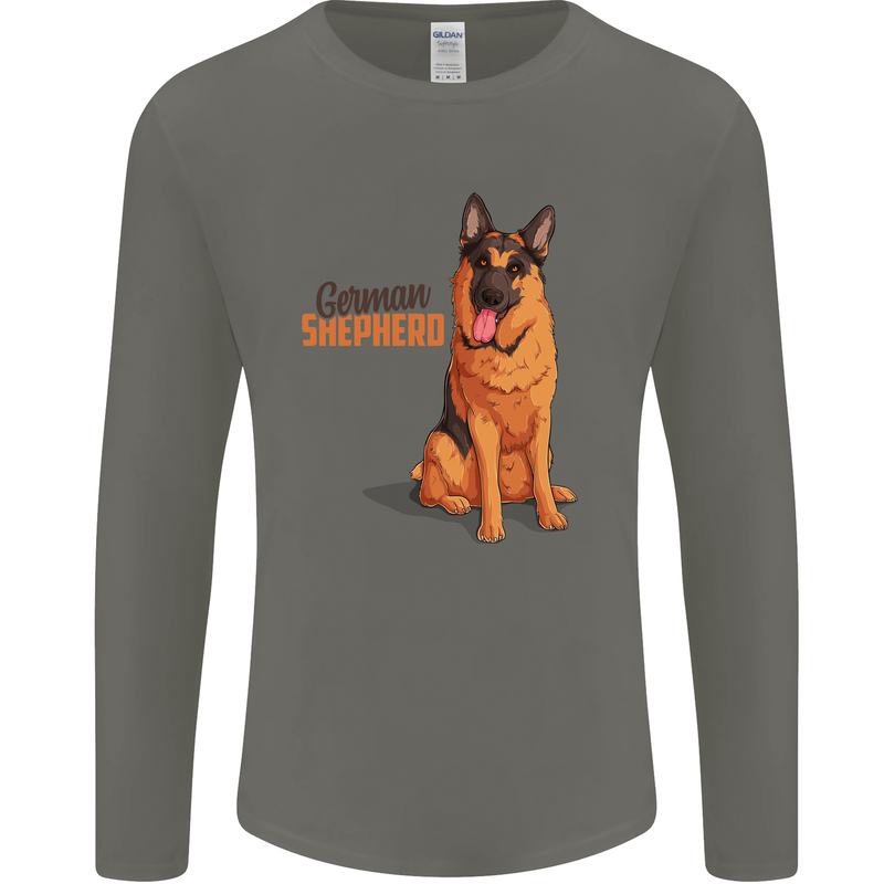 A German Shepherd Dog Illustration Mens Long Sleeve T-Shirt Charcoal