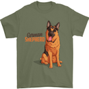 A German Shepherd Dog Illustration Mens T-Shirt 100% Cotton Military Green