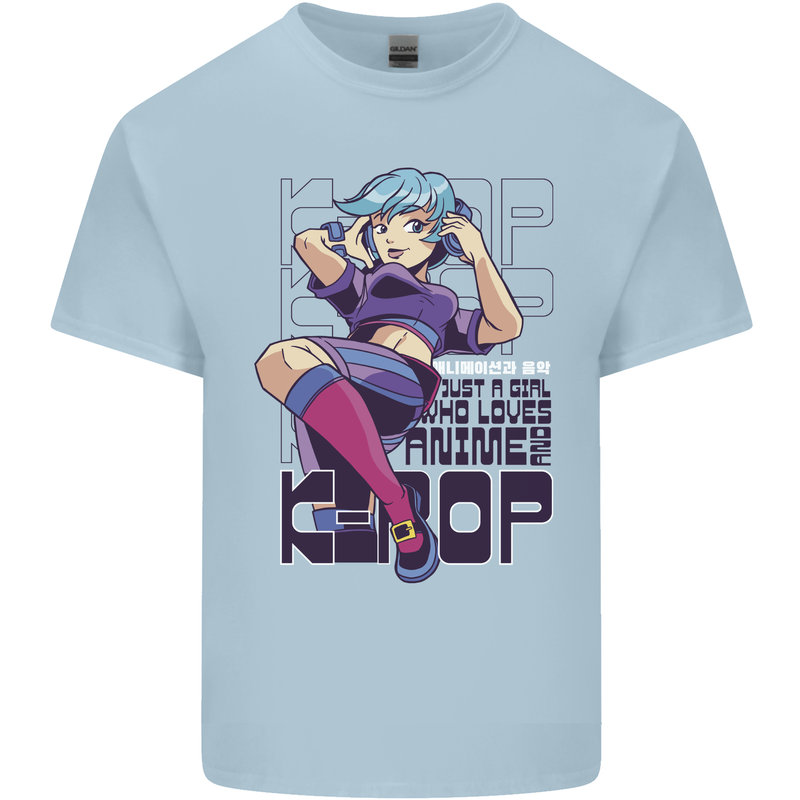 A Girl Who Loves Anime and K-Pop Mens Cotton T-Shirt Tee Top Light Blue