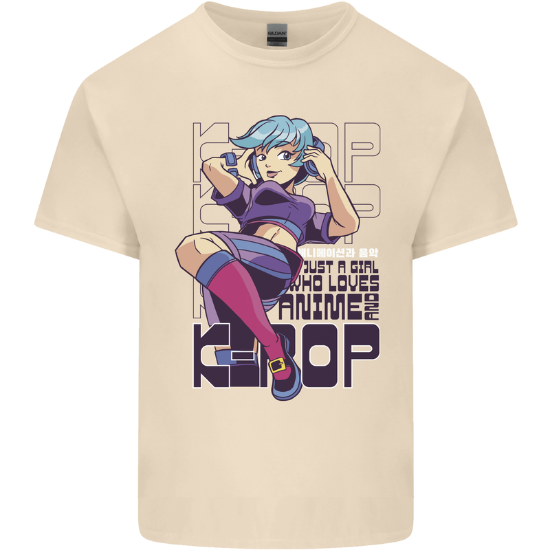 A Girl Who Loves Anime and K-Pop Mens Cotton T-Shirt Tee Top Natural