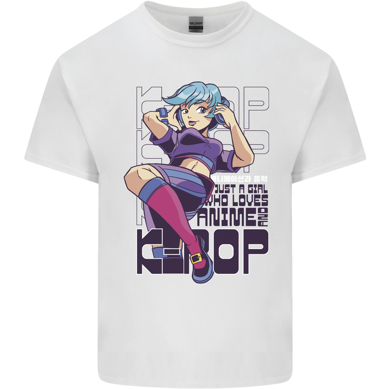 A Girl Who Loves Anime and K-Pop Mens Cotton T-Shirt Tee Top White