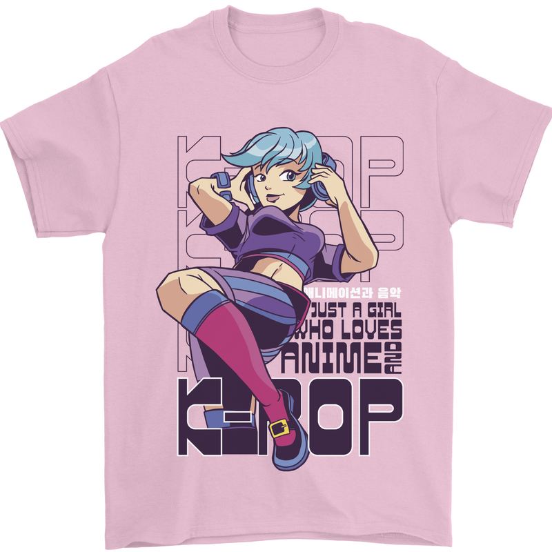 A Girl Who Loves Anime and K-Pop Mens T-Shirt 100% Cotton Light Pink