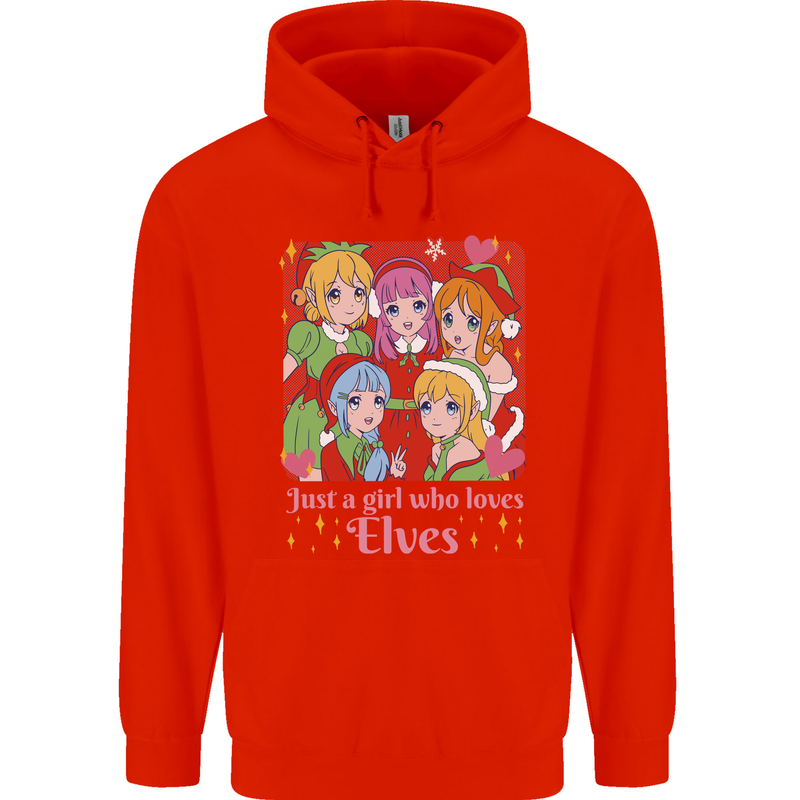 A Girl Who Loves Elves Christmas Anime Xmas Childrens Kids Hoodie Bright Red
