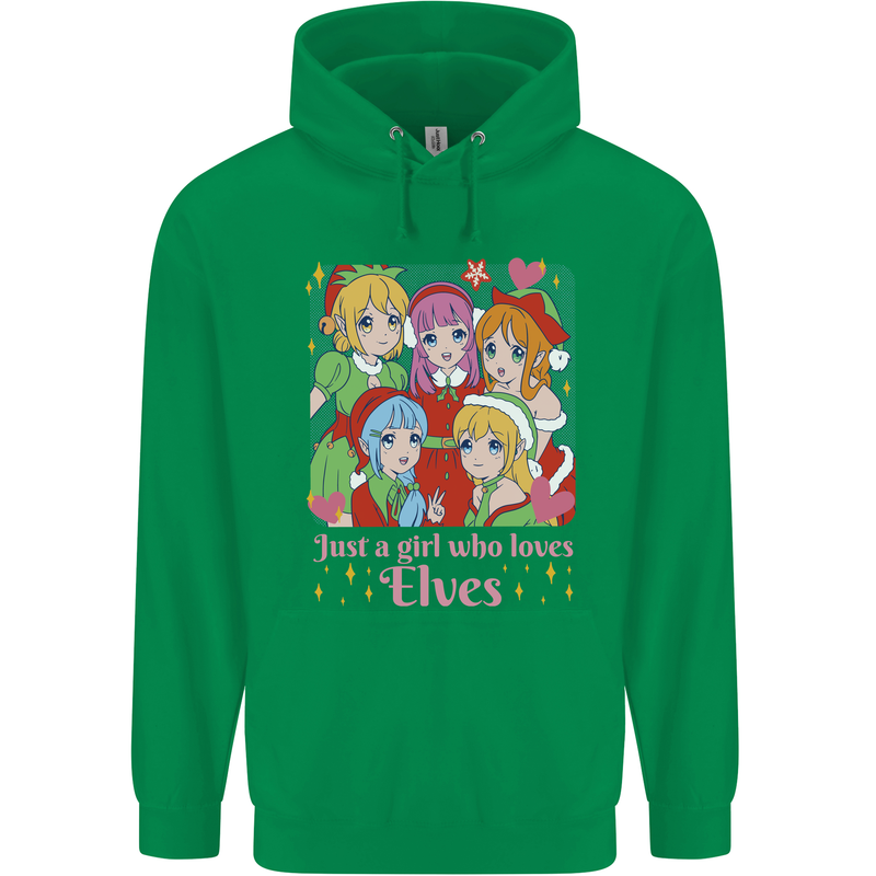 A Girl Who Loves Elves Christmas Anime Xmas Childrens Kids Hoodie Irish Green