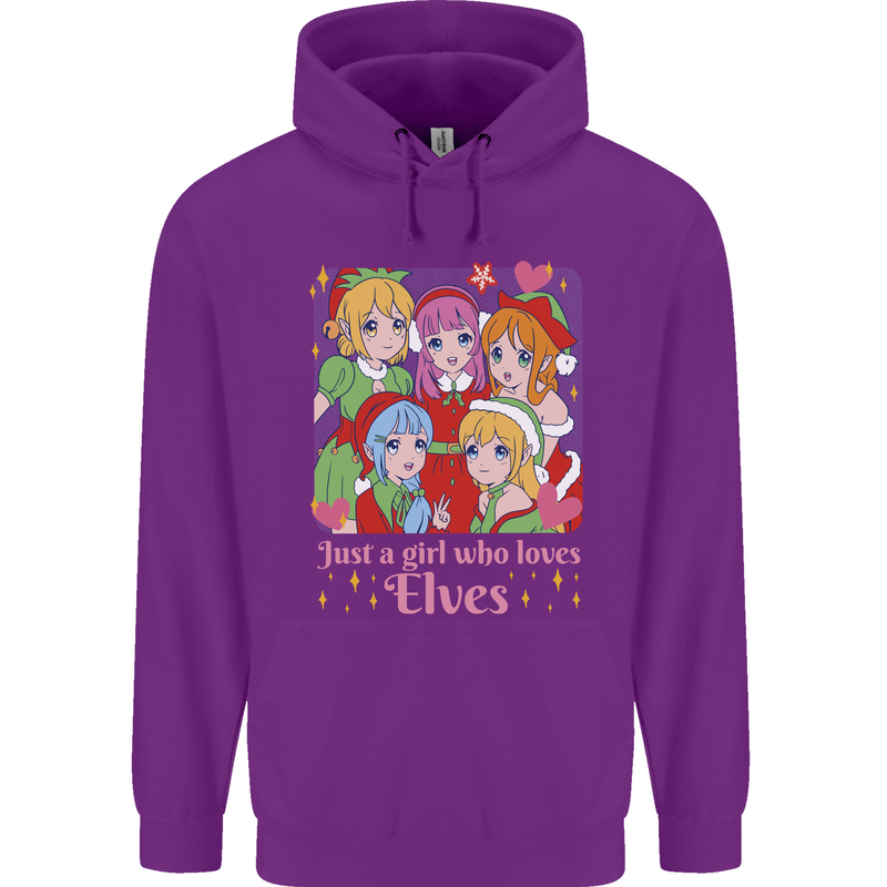 A Girl Who Loves Elves Christmas Anime Xmas Childrens Kids Hoodie Purple
