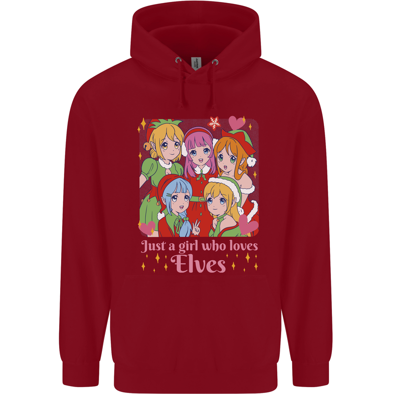 A Girl Who Loves Elves Christmas Anime Xmas Childrens Kids Hoodie Red