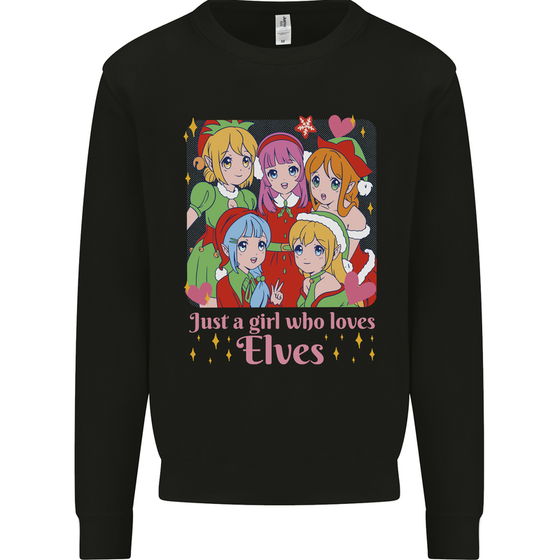 A Girl Who Loves Elves Christmas Anime Xmas Kids Sweatshirt Jumper Black