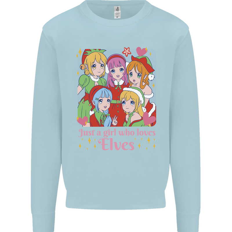 A Girl Who Loves Elves Christmas Anime Xmas Kids Sweatshirt Jumper Light Blue