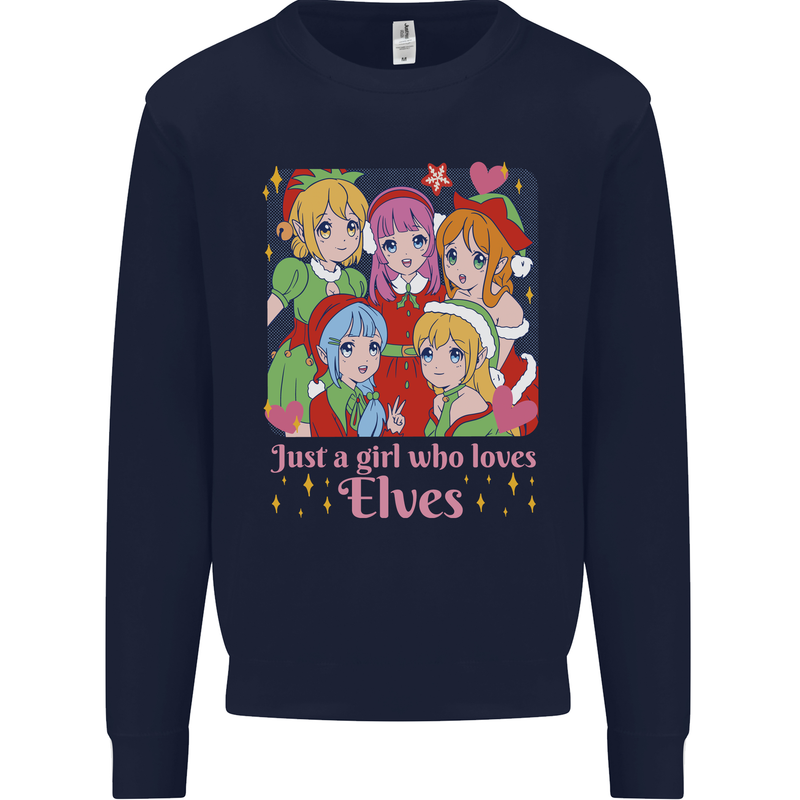 A Girl Who Loves Elves Christmas Anime Xmas Kids Sweatshirt Jumper Navy Blue