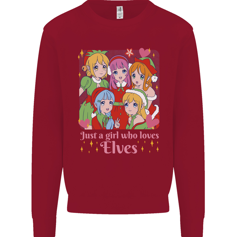 A Girl Who Loves Elves Christmas Anime Xmas Kids Sweatshirt Jumper Red