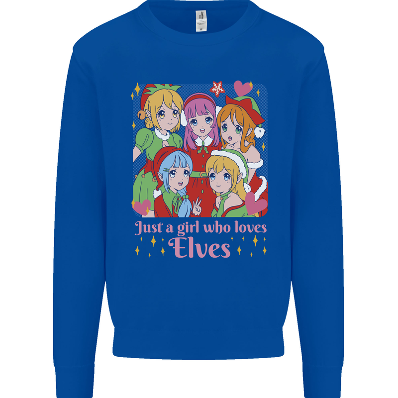 A Girl Who Loves Elves Christmas Anime Xmas Kids Sweatshirt Jumper Royal Blue