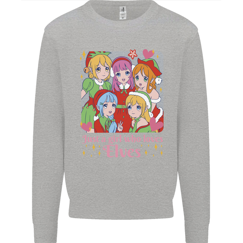 A Girl Who Loves Elves Christmas Anime Xmas Kids Sweatshirt Jumper Sports Grey