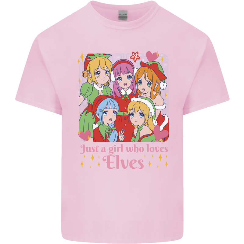 A Girl Who Loves Elves Christmas Anime Xmas Mens Cotton T-Shirt Tee Top Light Pink
