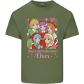A Girl Who Loves Elves Christmas Anime Xmas Mens Cotton T-Shirt Tee Top Military Green