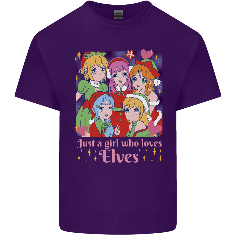 A Girl Who Loves Elves Christmas Anime Xmas Mens Cotton T-Shirt Tee Top Purple