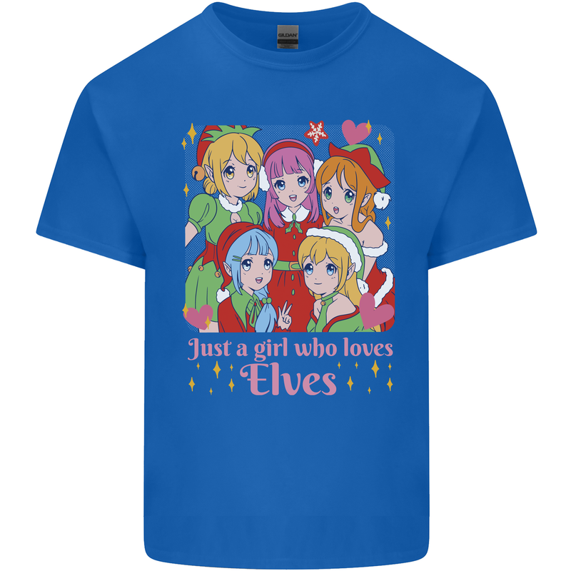 A Girl Who Loves Elves Christmas Anime Xmas Mens Cotton T-Shirt Tee Top Royal Blue