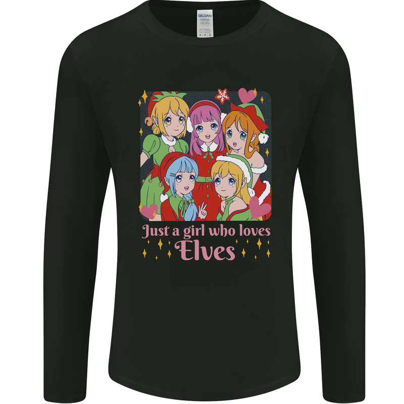 A Girl Who Loves Elves Christmas Anime Xmas Mens Long Sleeve T-Shirt Black