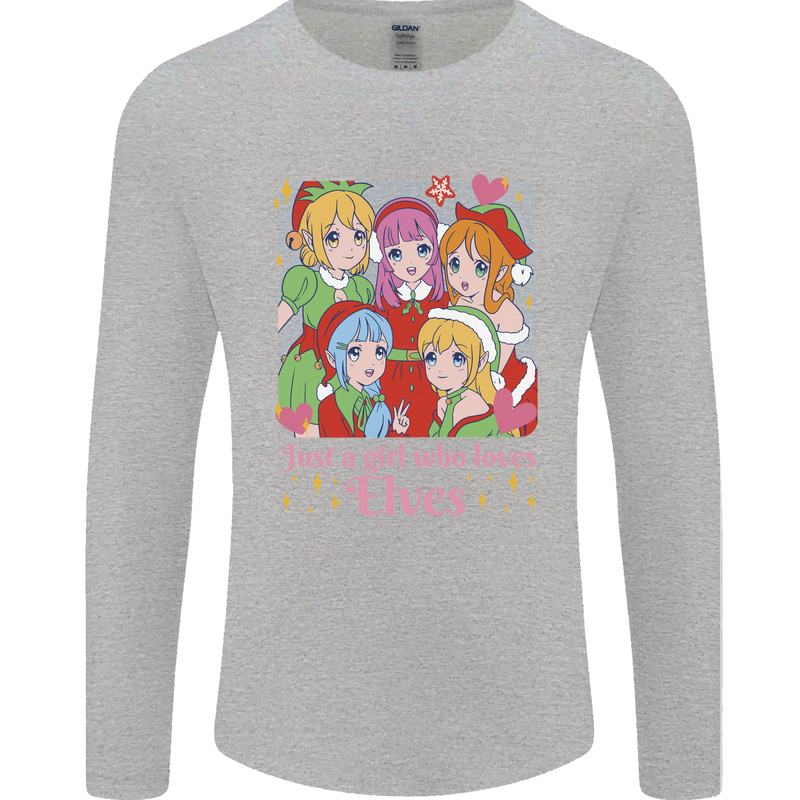 A Girl Who Loves Elves Christmas Anime Xmas Mens Long Sleeve T-Shirt Sports Grey