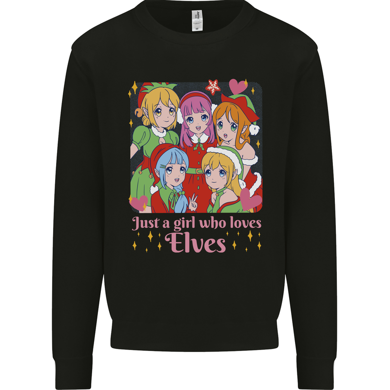 A Girl Who Loves Elves Christmas Anime Xmas Mens Sweatshirt Jumper Black