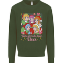 A Girl Who Loves Elves Christmas Anime Xmas Mens Sweatshirt Jumper Forest Green