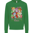 A Girl Who Loves Elves Christmas Anime Xmas Mens Sweatshirt Jumper Irish Green
