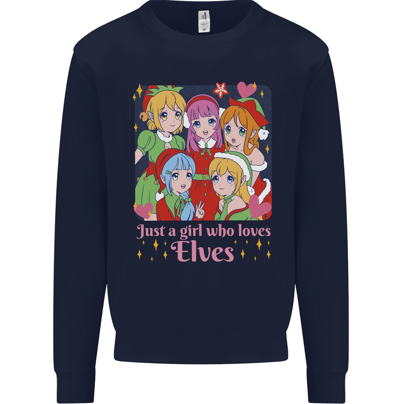 A Girl Who Loves Elves Christmas Anime Xmas Mens Sweatshirt Jumper Navy Blue