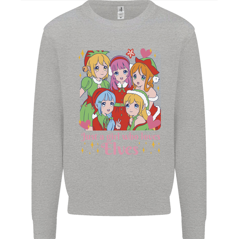 A Girl Who Loves Elves Christmas Anime Xmas Mens Sweatshirt Jumper Sports Grey