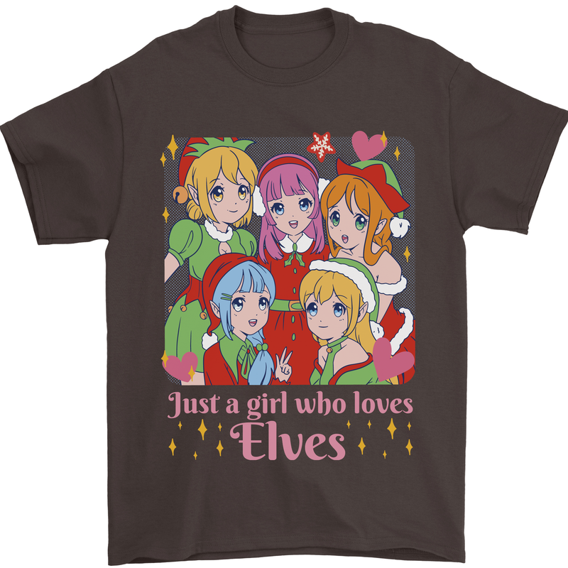 A Girl Who Loves Elves Christmas Anime Xmas Mens T-Shirt 100% Cotton Dark Chocolate