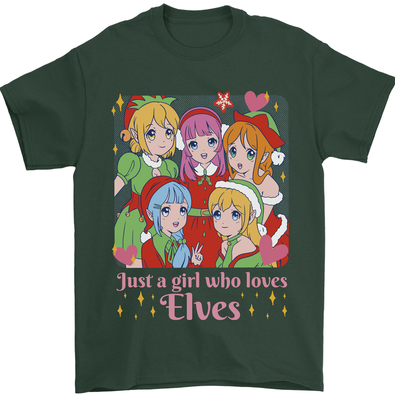 A Girl Who Loves Elves Christmas Anime Xmas Mens T-Shirt 100% Cotton Forest Green