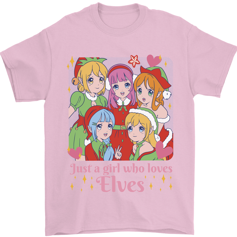 A Girl Who Loves Elves Christmas Anime Xmas Mens T-Shirt 100% Cotton Light Pink