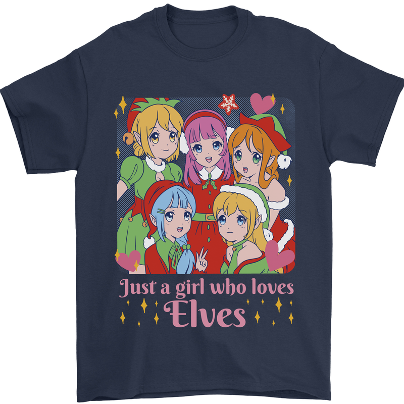 A Girl Who Loves Elves Christmas Anime Xmas Mens T-Shirt 100% Cotton Navy Blue