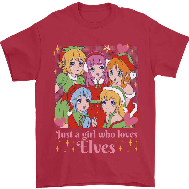 A Girl Who Loves Elves Christmas Anime Xmas Mens T-Shirt 100% Cotton Red