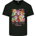 A Girl Who Loves Elves Christmas Anime Xmas Mens V-Neck Cotton T-Shirt Black