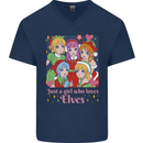 A Girl Who Loves Elves Christmas Anime Xmas Mens V-Neck Cotton T-Shirt Navy Blue