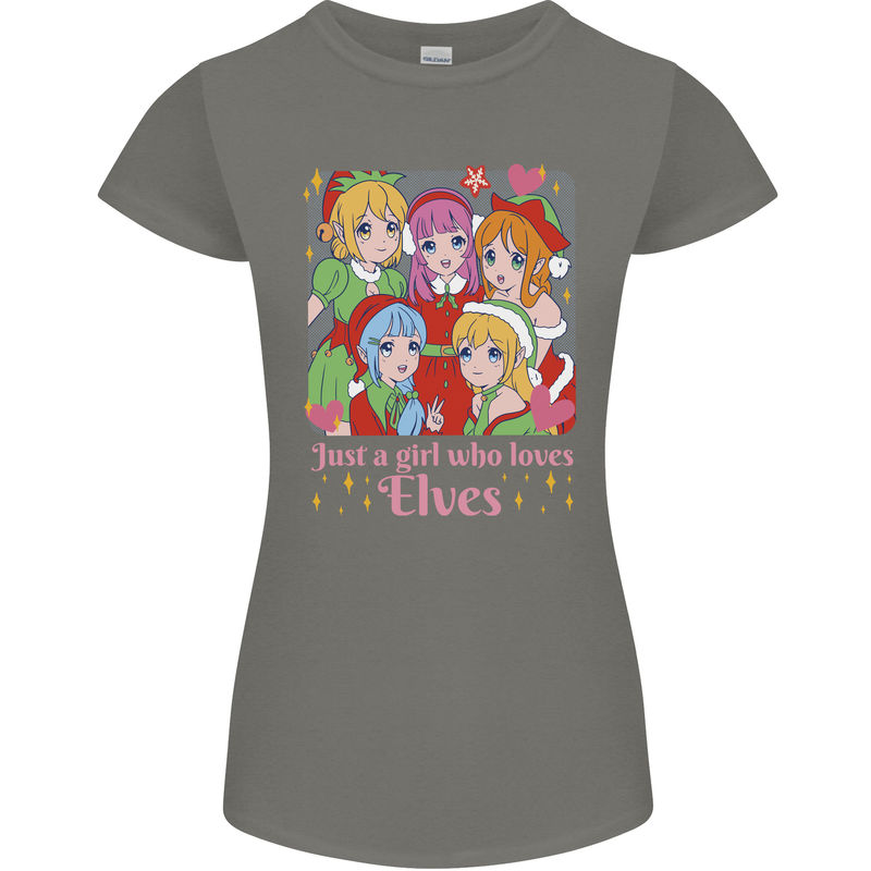 A Girl Who Loves Elves Christmas Anime Xmas Womens Petite Cut T-Shirt Charcoal