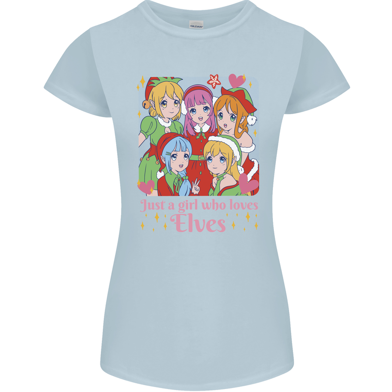 A Girl Who Loves Elves Christmas Anime Xmas Womens Petite Cut T-Shirt Light Blue