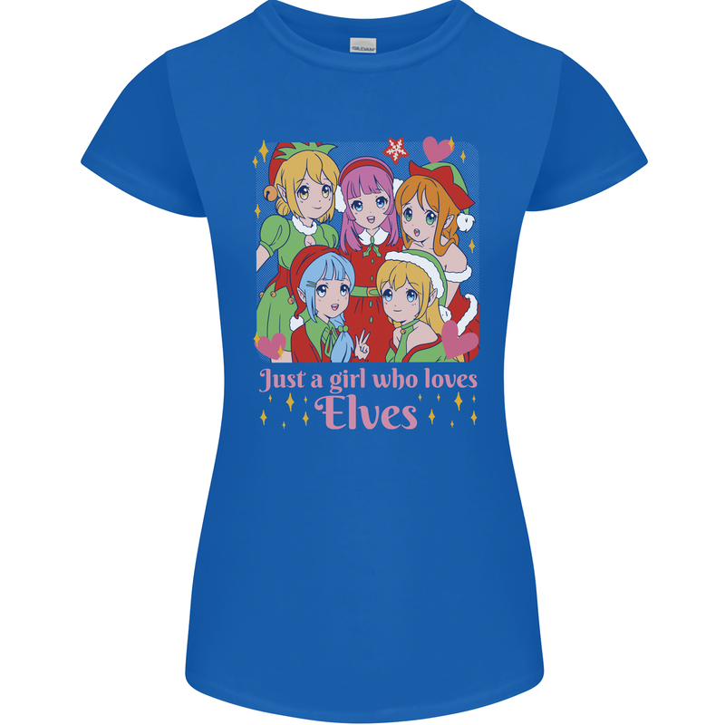 A Girl Who Loves Elves Christmas Anime Xmas Womens Petite Cut T-Shirt Royal Blue