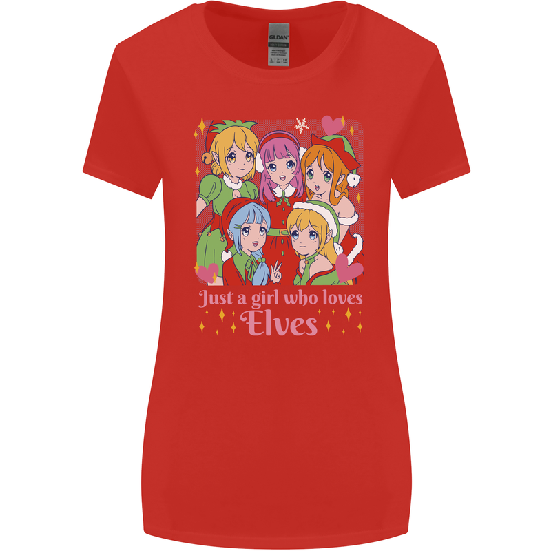 A Girl Who Loves Elves Christmas Anime Xmas Womens Wider Cut T-Shirt Red